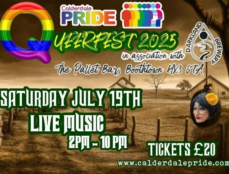 Queerfest poster (event details below) brown countryside with event details