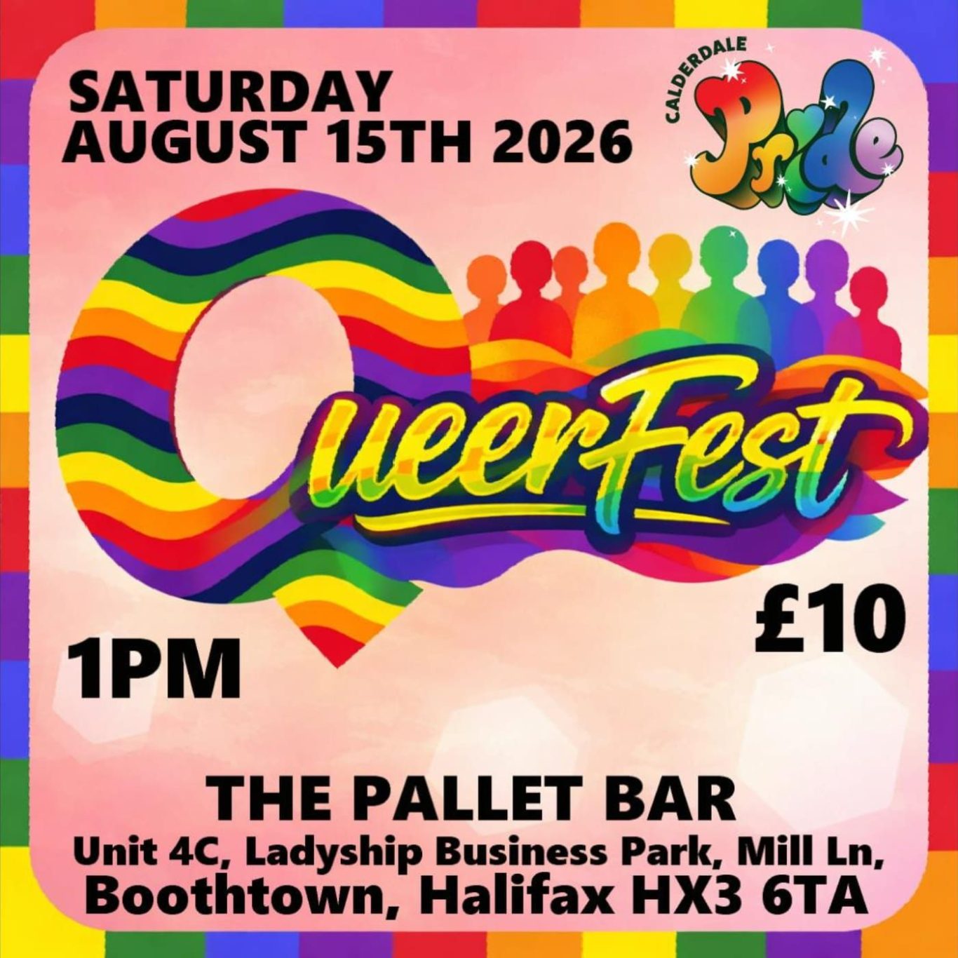 Queerfest poster (event details below) brown countryside with event details